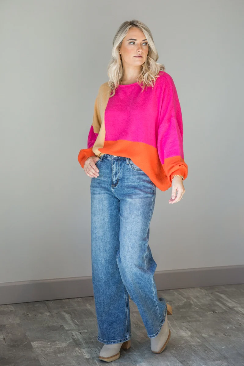 Noa Color Block Long Sleeve Sweater