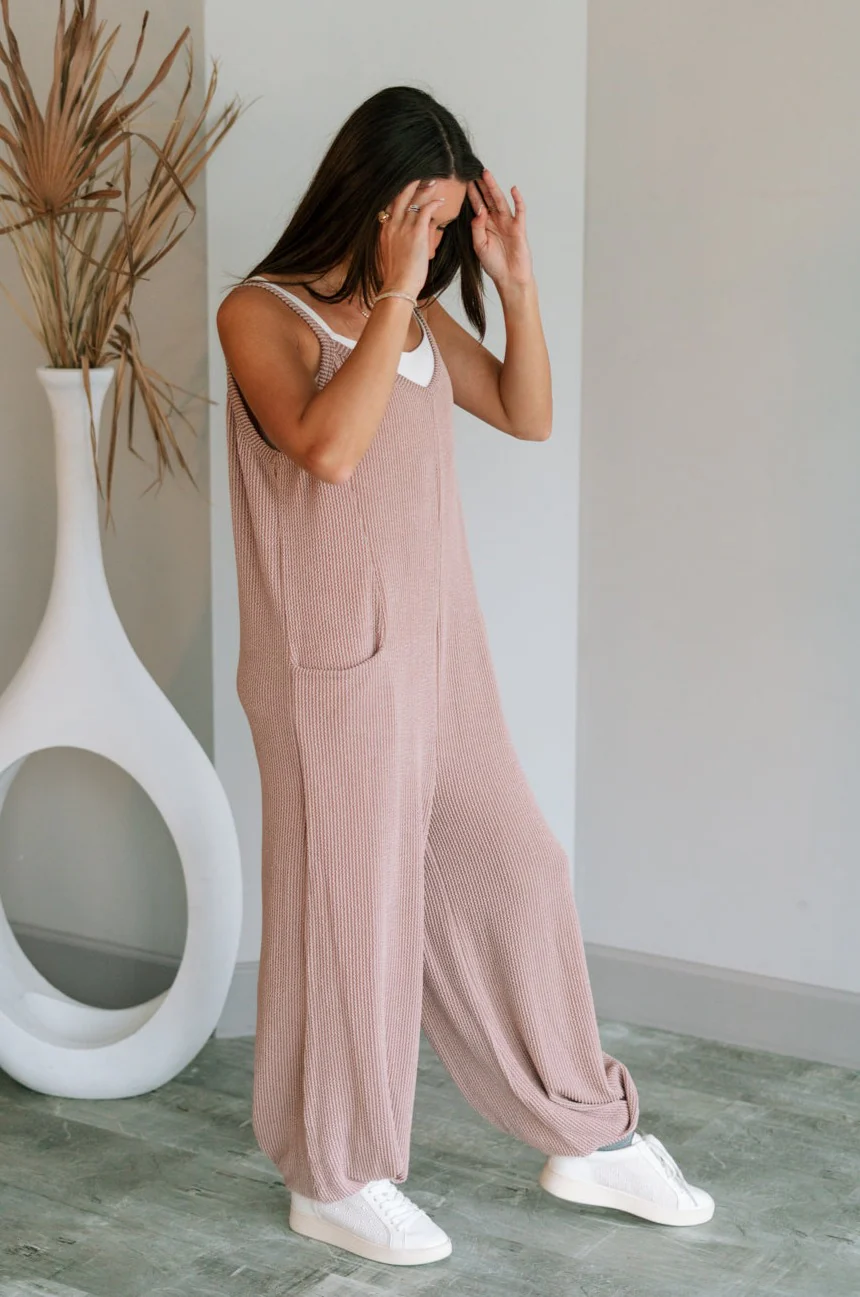 Noelle Taupe Ribbed Sleeveless Jumpsuit - Image 6