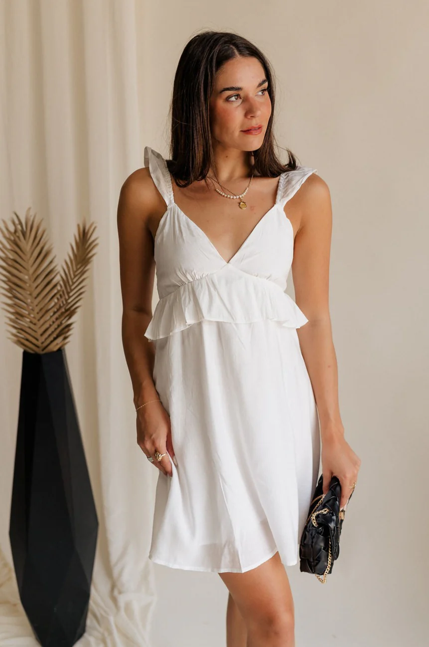 Noelle White Ruffle Plunge Neckline Mini Dress - Image 5