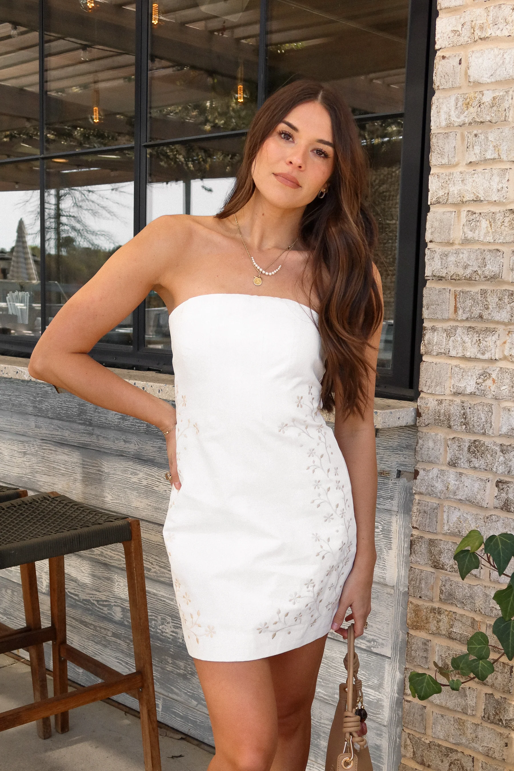 Noelle White & Tan Floral Mini Dress - Image 5