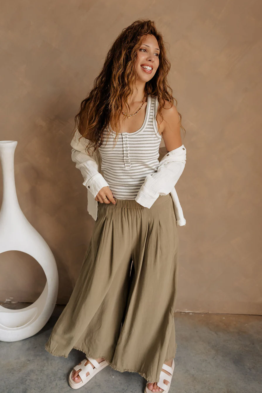Nora Olive Frayed Wide Leg Pants - Image 2