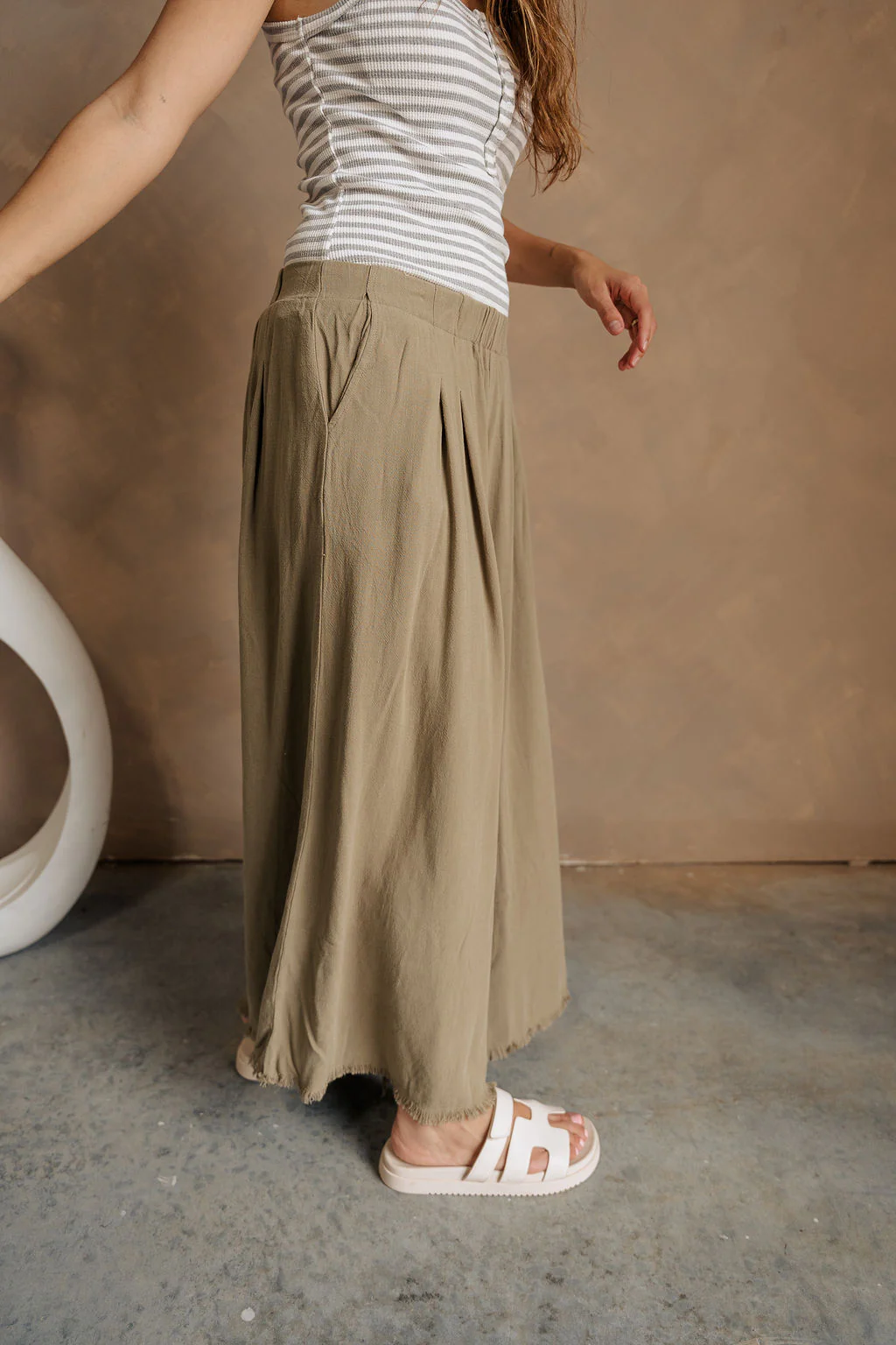 Nora Olive Frayed Wide Leg Pants - Image 6