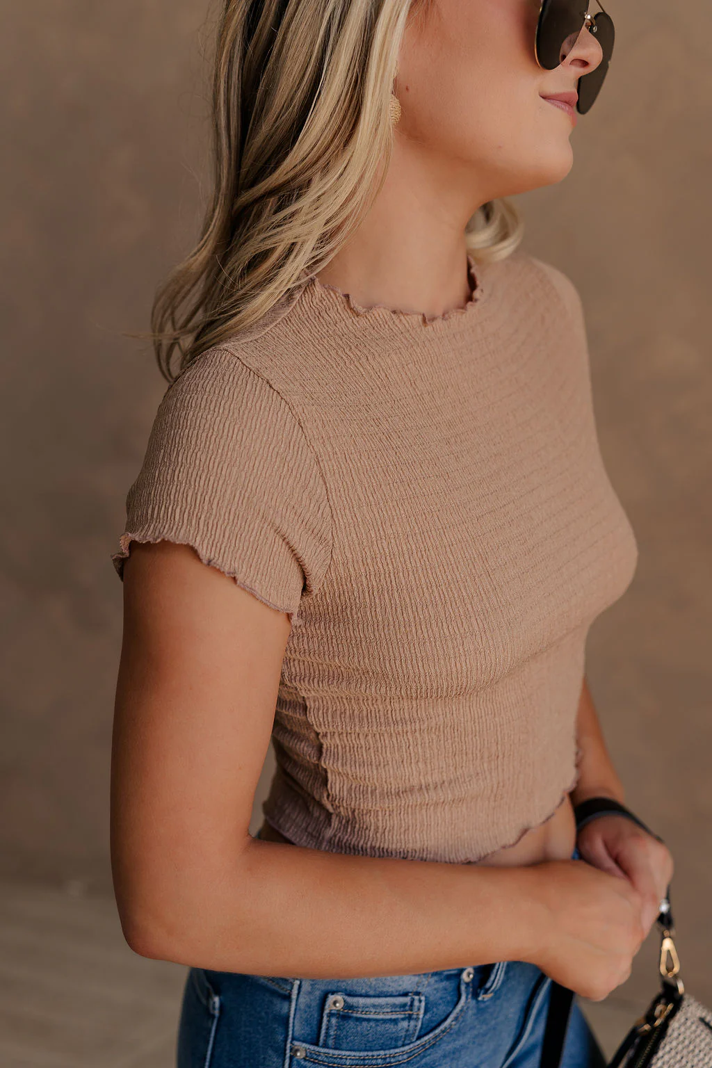 Nora Smocked Lettuce Hem Short Sleeve Top - Image 2