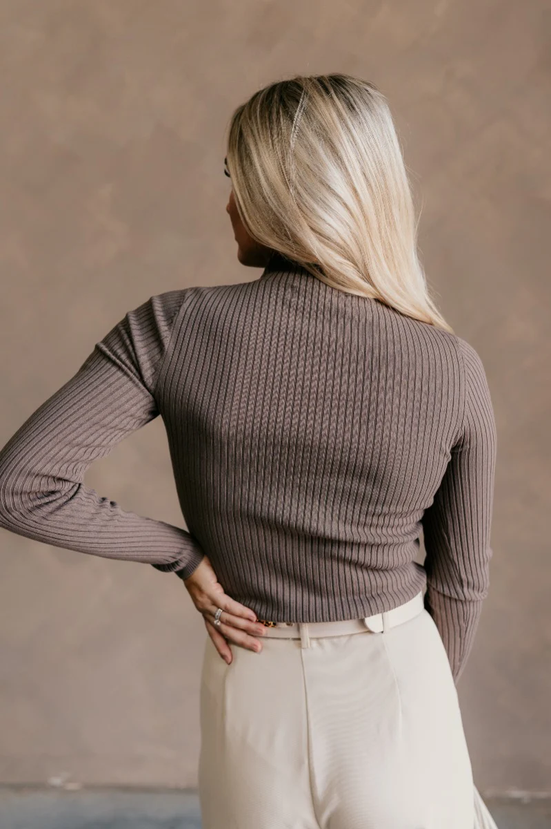 Norah Mocha Brown Ribbed Long Sleeve Top - Image 7