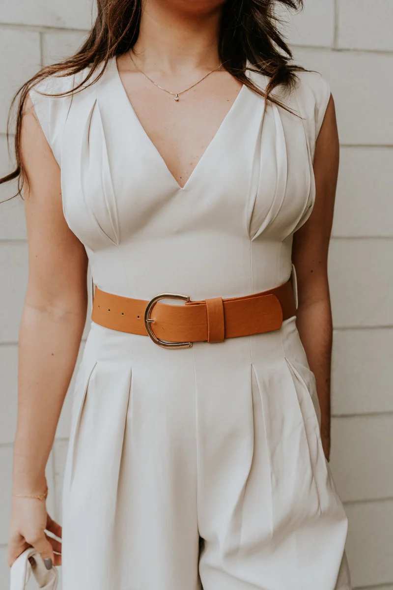 Nova Beige Sleeveless Belted Jumpsuit - Image 7