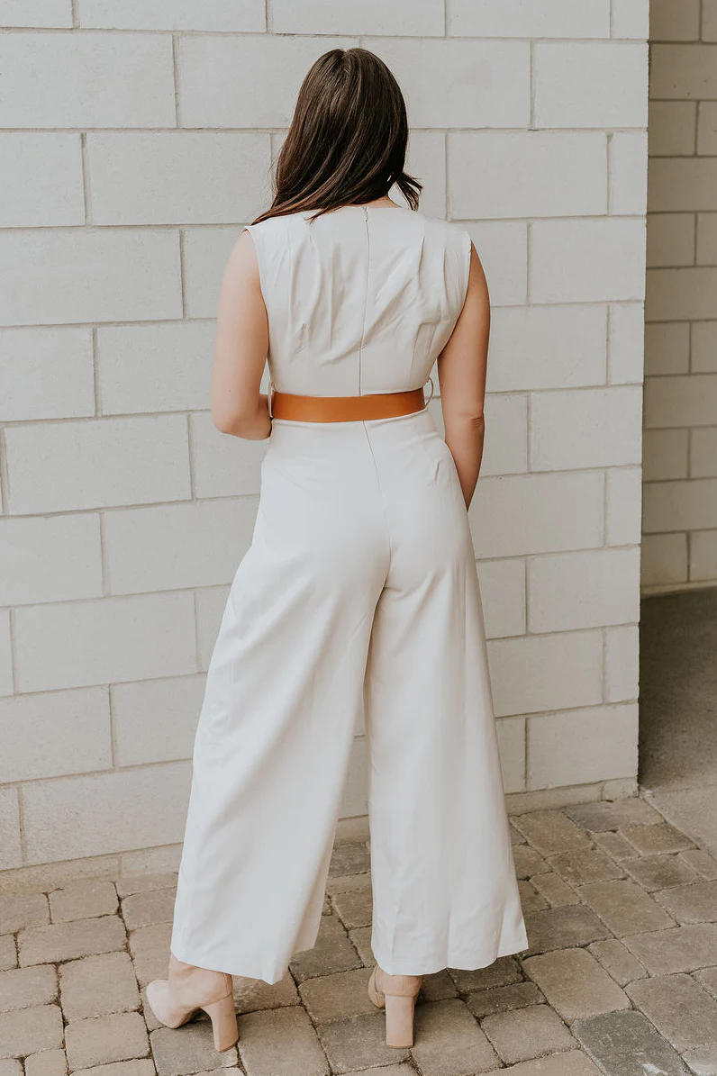 Nova Beige Sleeveless Belted Jumpsuit - Image 9