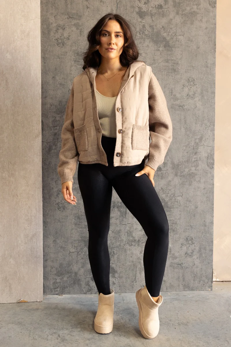 Nova Taupe Knit Quilt Jacket - Image 2