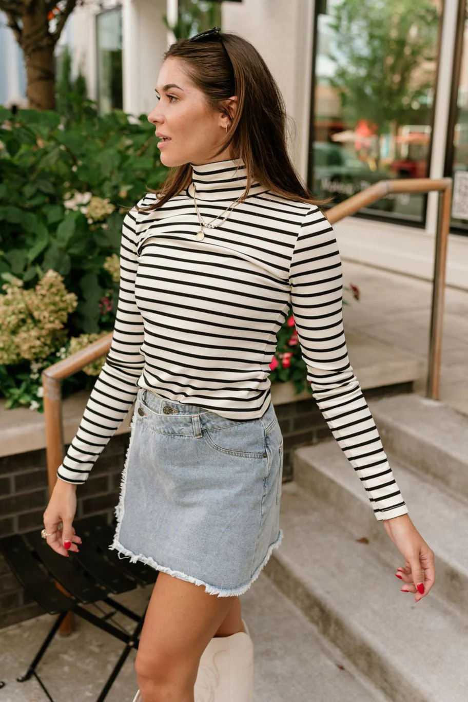 Sierra Cream & Black Stripe High Neck Top - Image 3