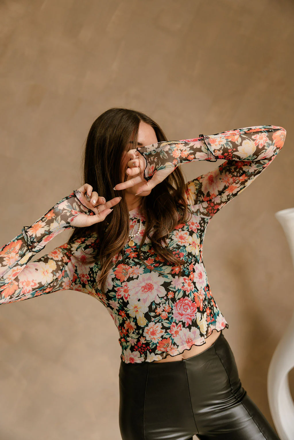 Mya Black Multi Floral Mesh Top - Image 2