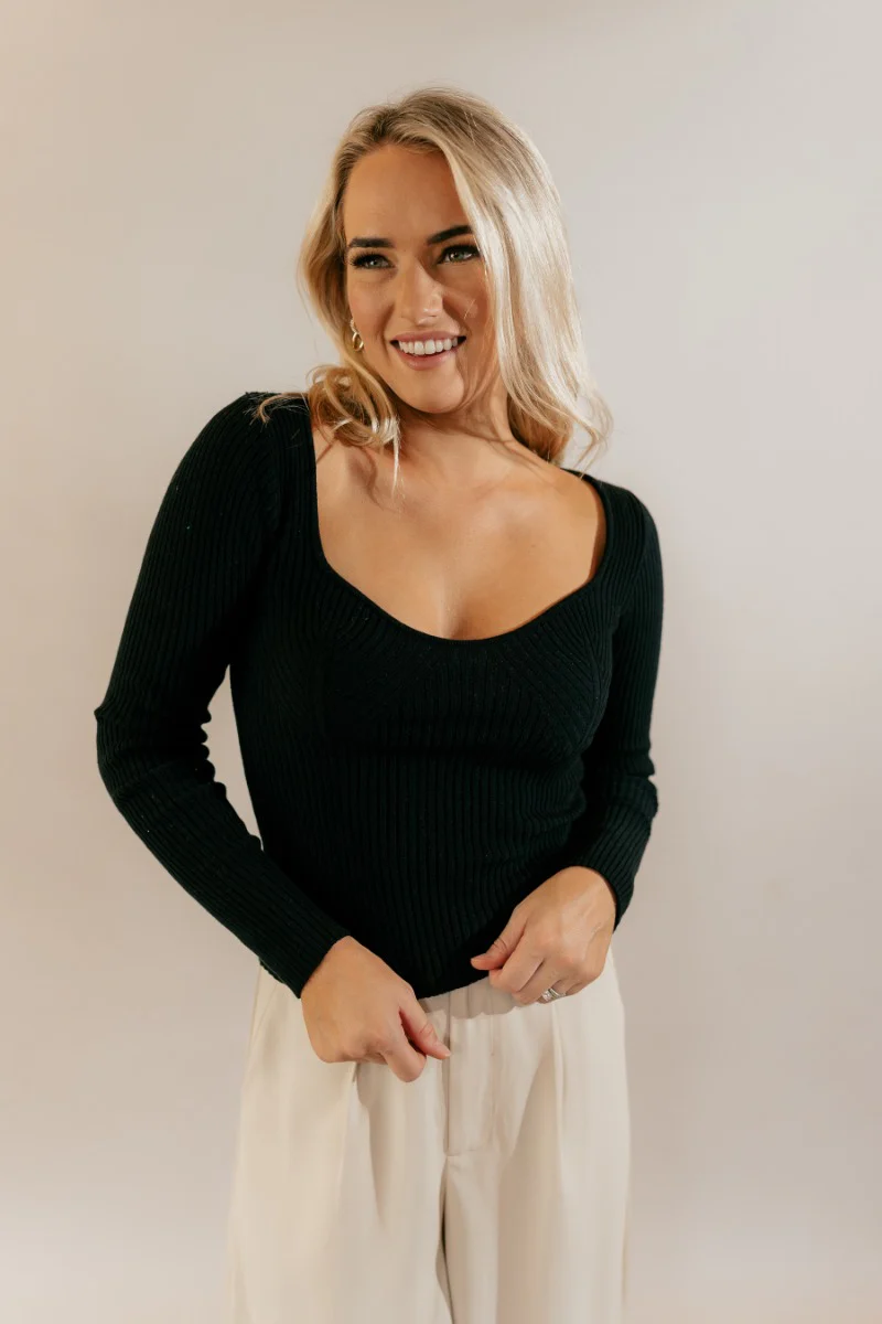 Nyla Black Ribbed Long Sleeve Top - Image 3