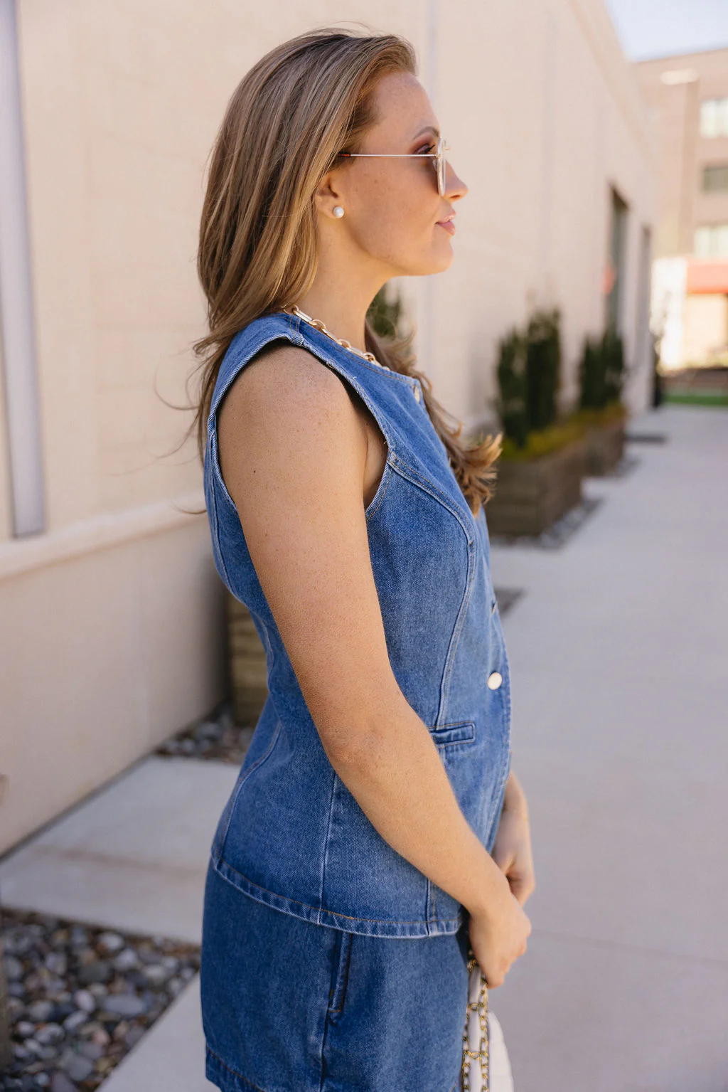 Nylah Denim Front Button Slit Vest - Image 3