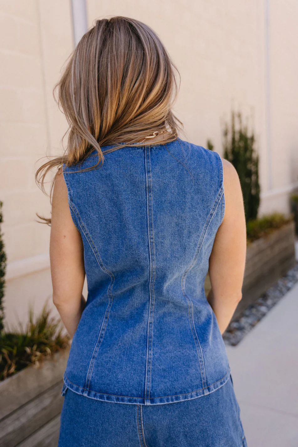 Nylah Denim Front Button Slit Vest - Image 4