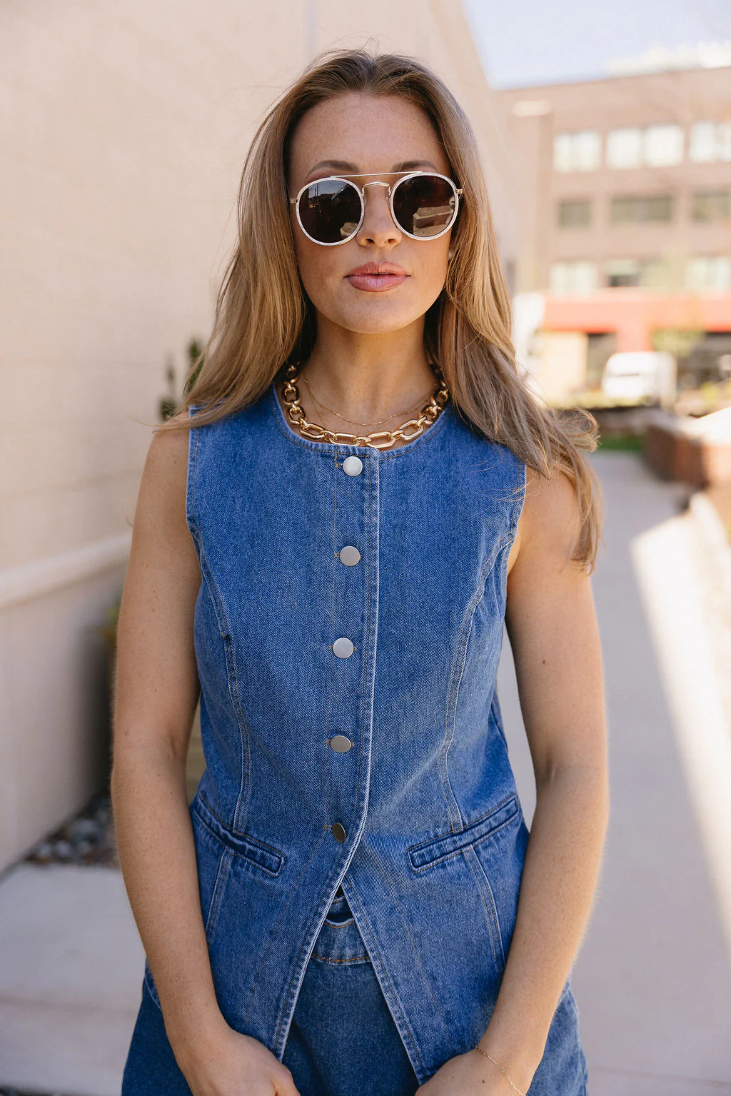Nylah Denim Front Button Slit Vest - Image 6