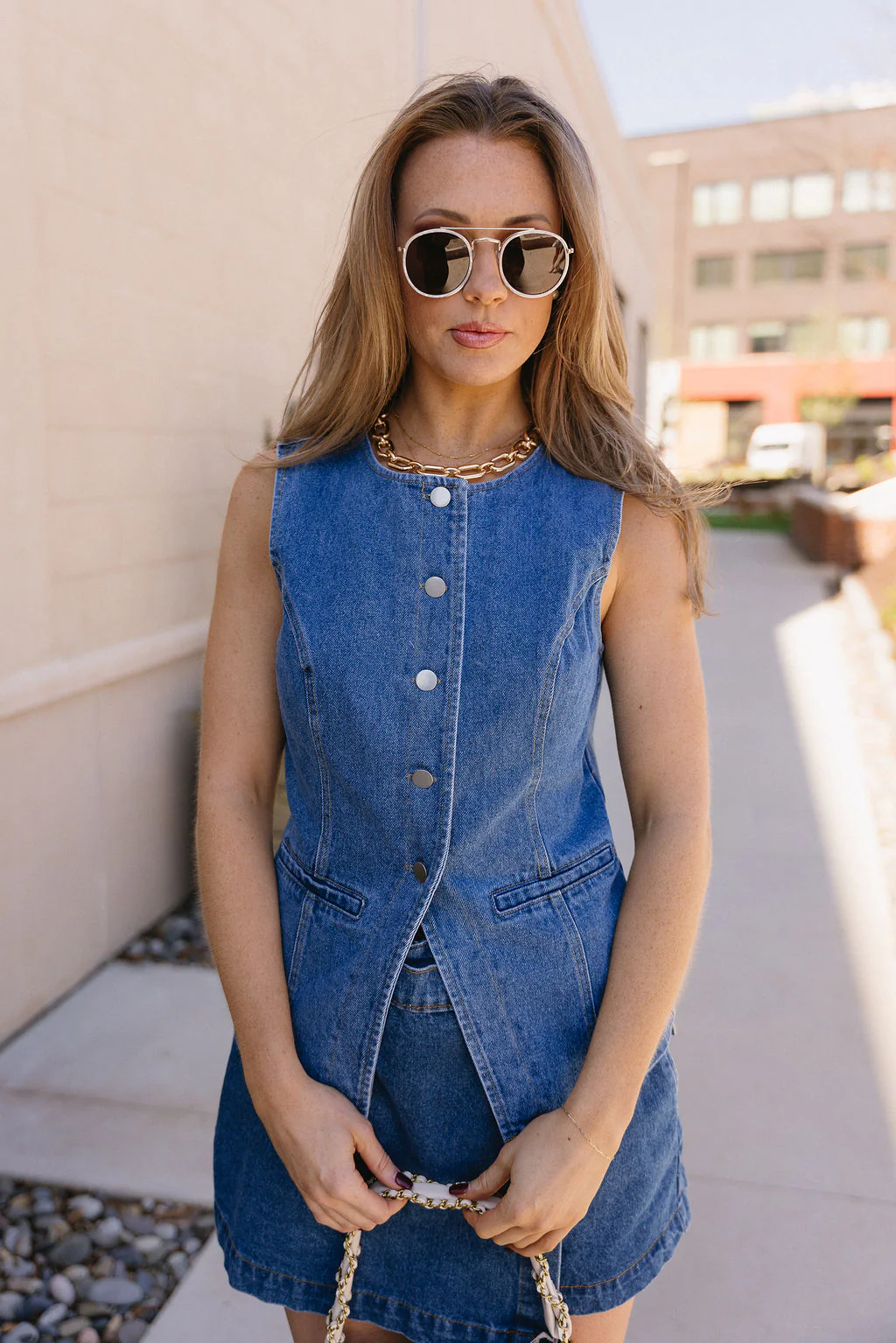 Nylah Denim Front Button Slit Vest - Image 7