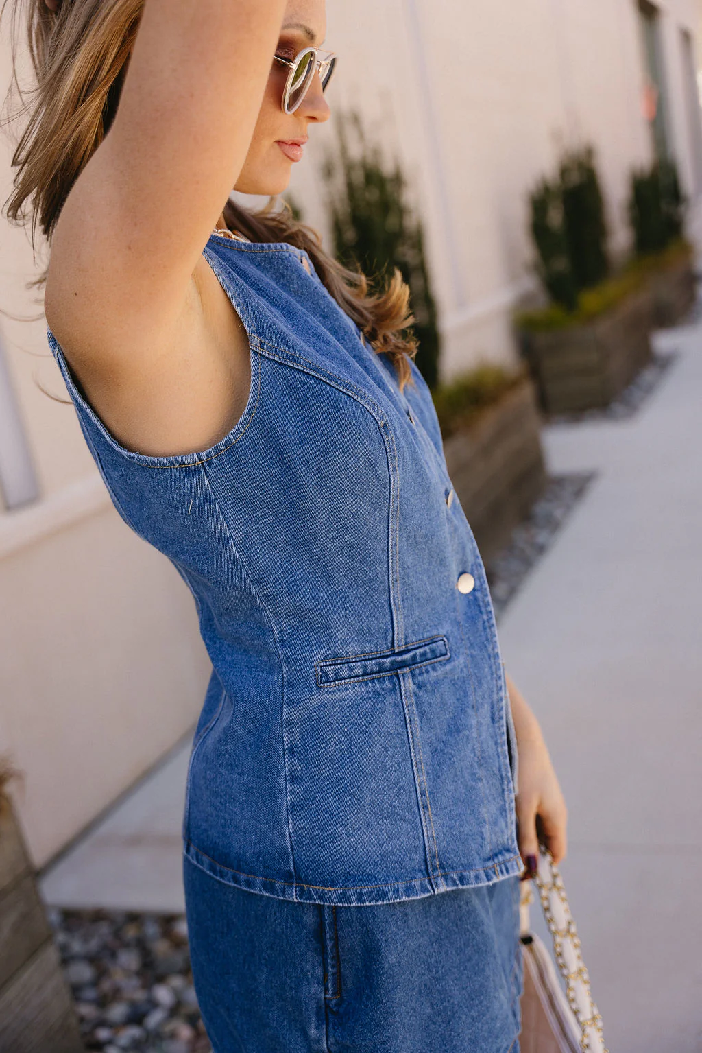 Nylah Denim Front Button Slit Vest - Image 8