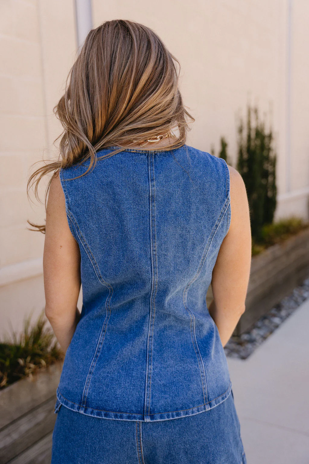 Nylah Denim Front Button Slit Vest - Image 9