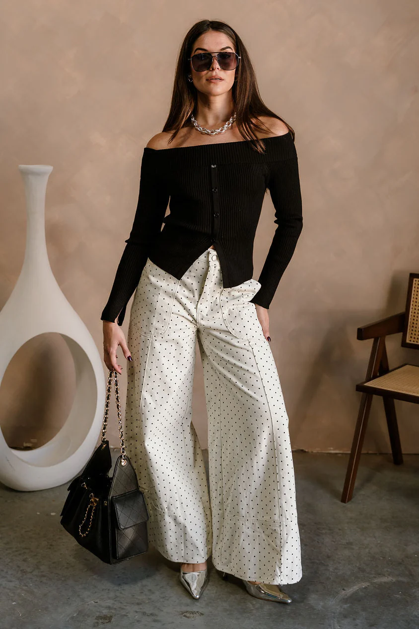Olivia Cream Polka Dot Wide Leg Jeans - Image 2