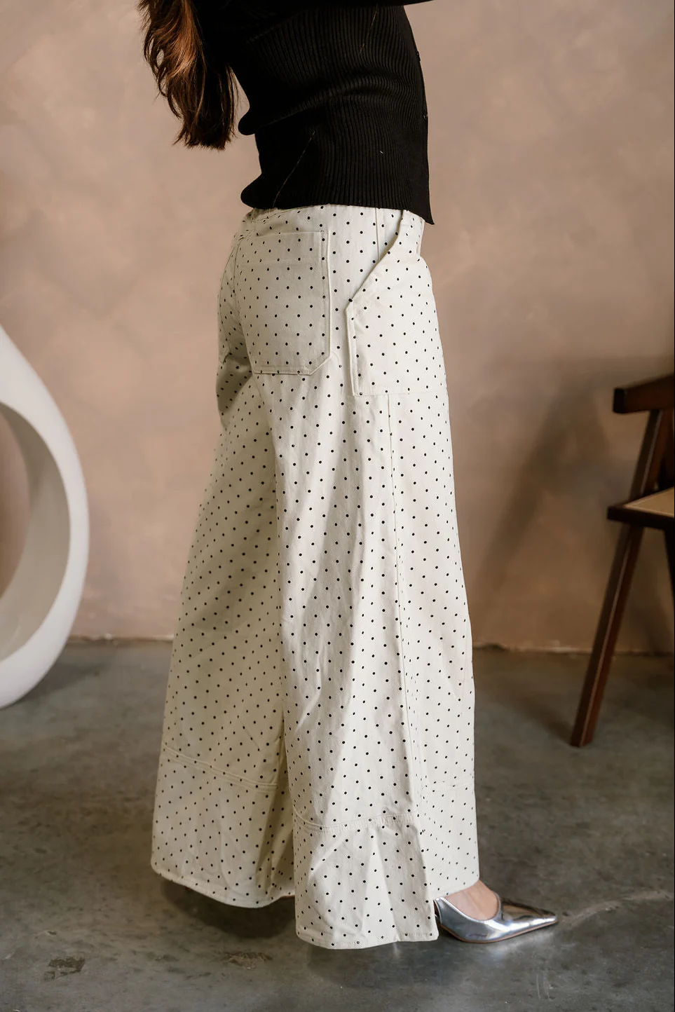 Olivia Cream Polka Dot Wide Leg Jeans - Image 6