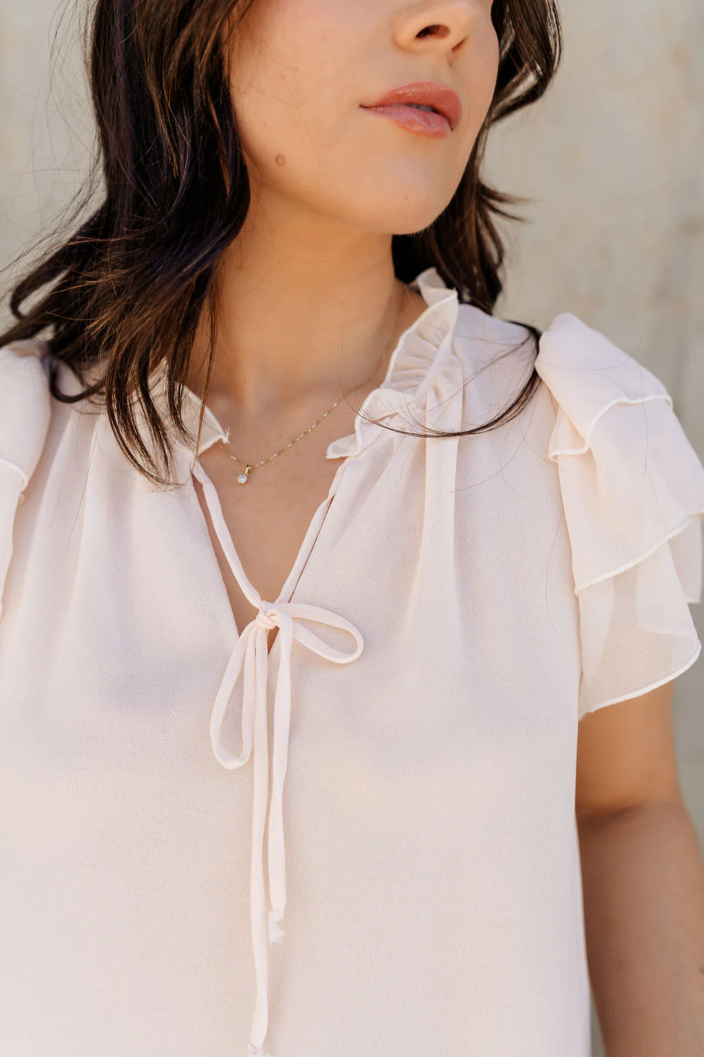 Olivia Cream Ruffle Short Sleeve Top - Image 3