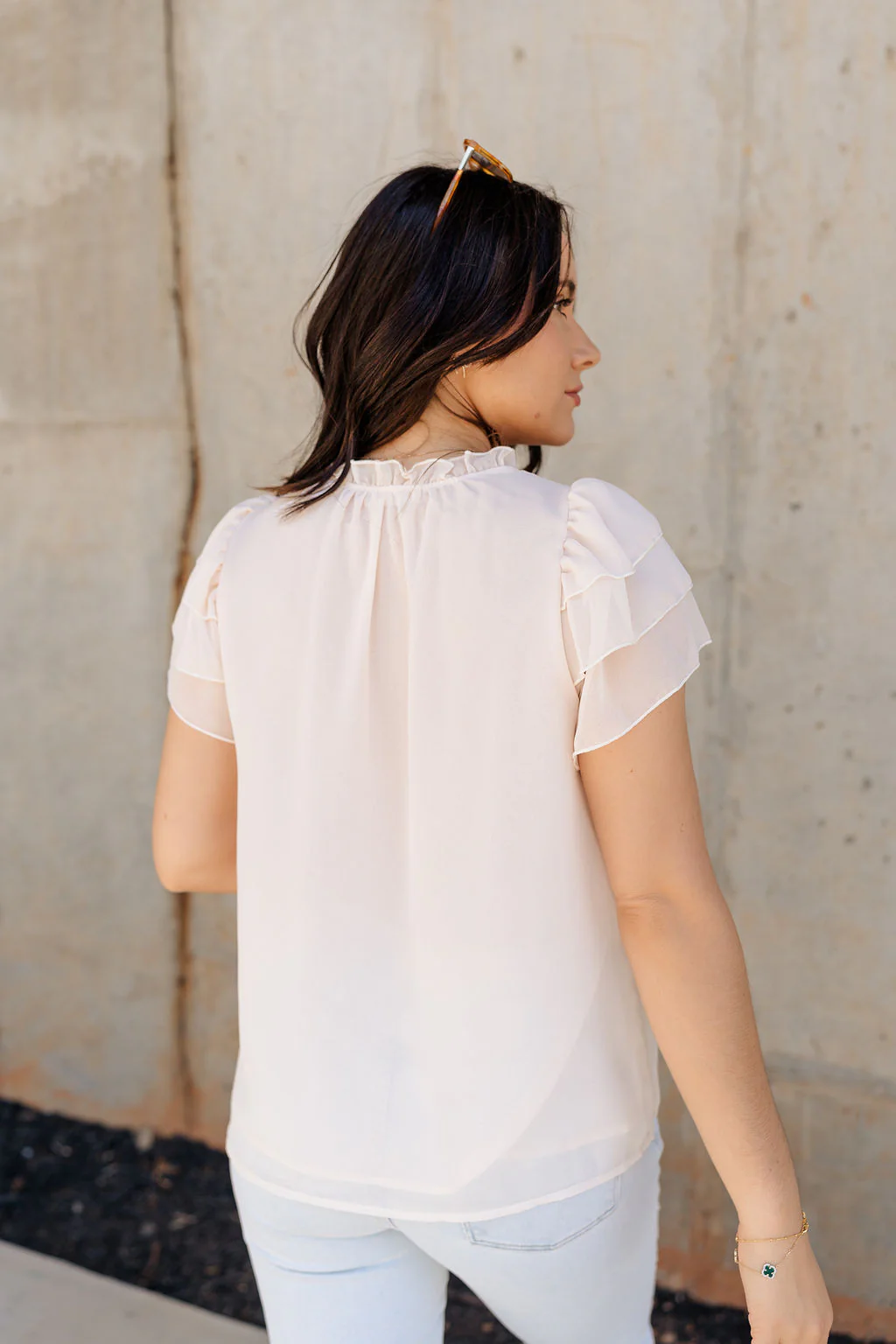 Olivia Cream Ruffle Short Sleeve Top - Image 6