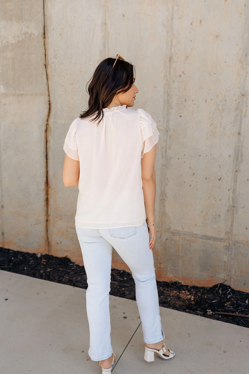 Olivia Cream Ruffle Short Sleeve Top - Image 7