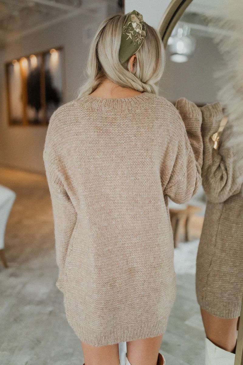 On The Go Sweater Dress In Tan - Image 4