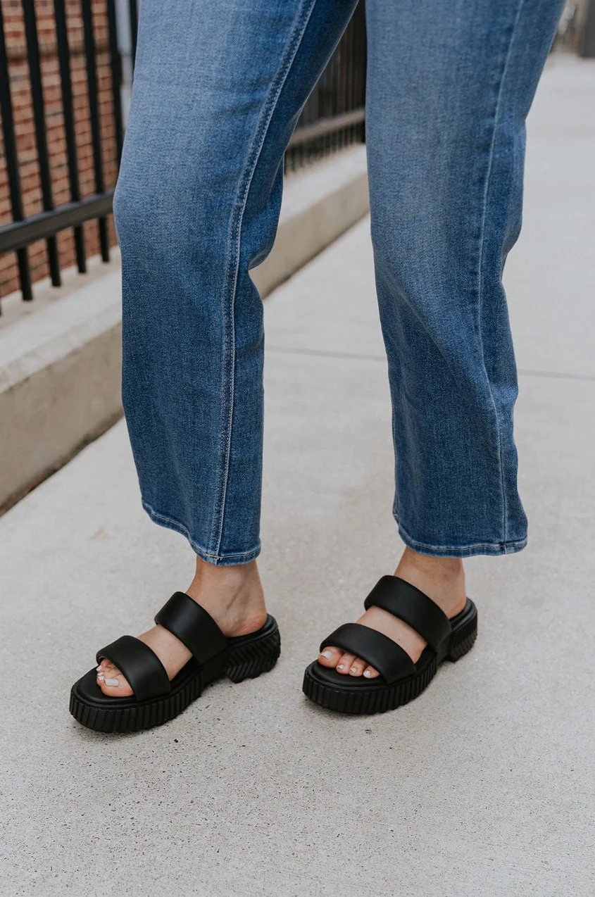 ONA Streetworks Slide Flat Sandal in Black & Chalk