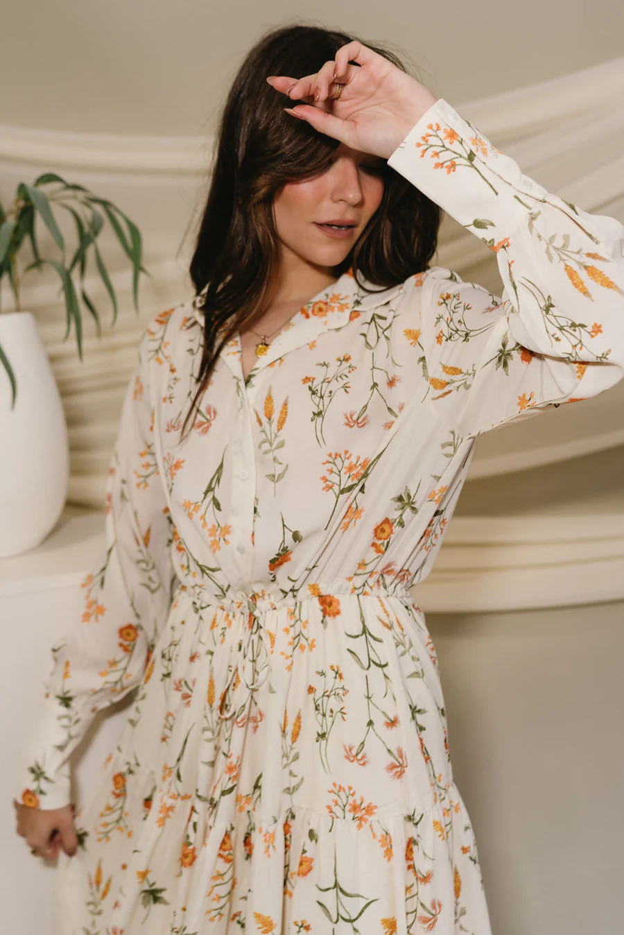 Ophelia Off White & Yellow Floral Midi Dress - Image 4