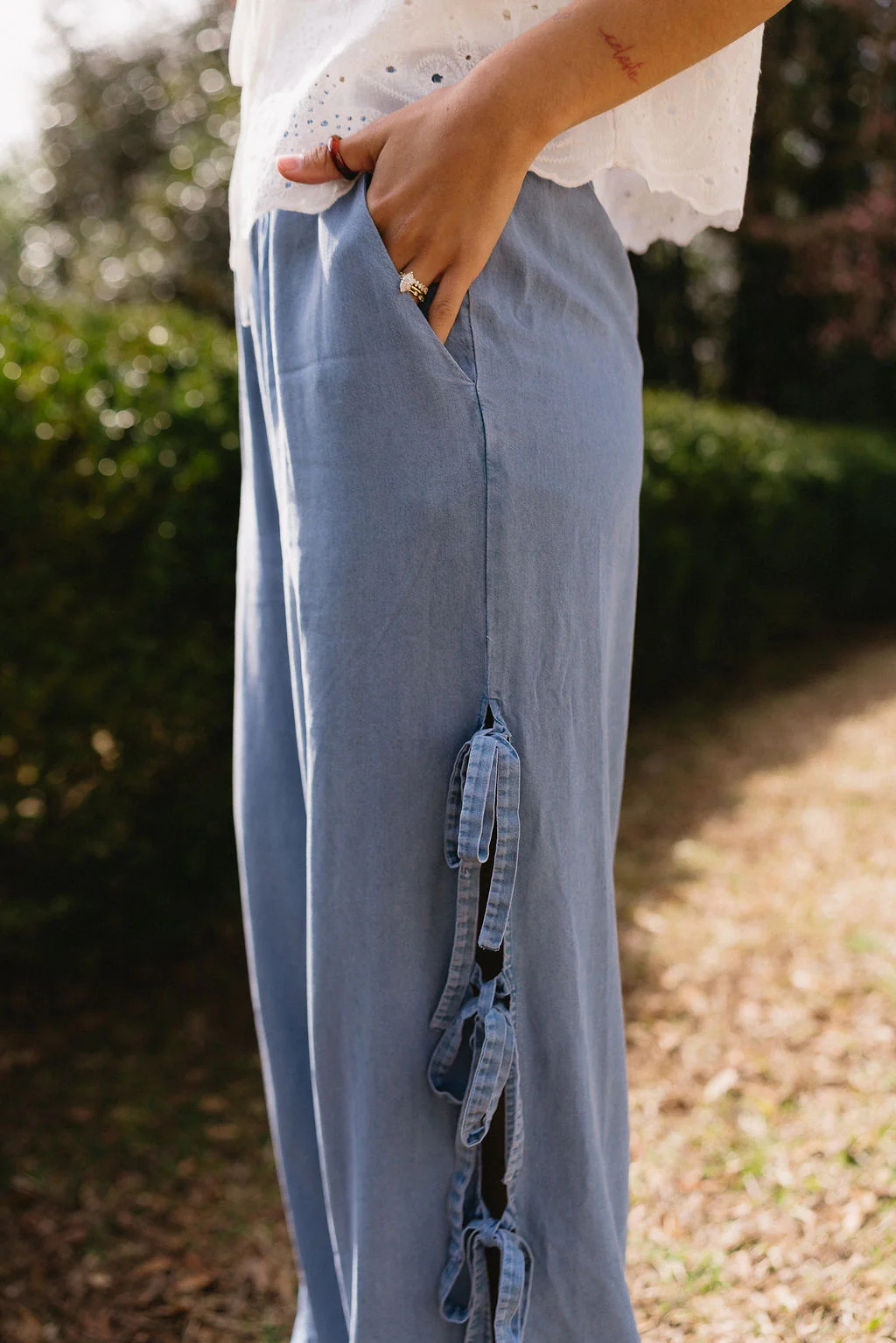 Valencia Blue Side Ties Wide Leg Pants - Image 3
