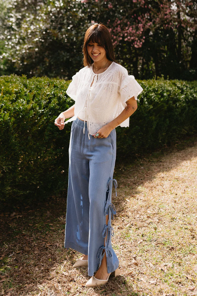 Valencia Blue Side Ties Wide Leg Pants - Image 5