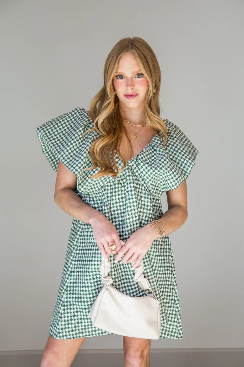 Palmer Green & White Houndstooth Mini Dress - Image 4