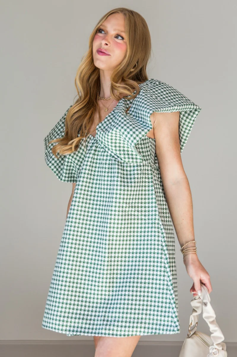 Palmer Green & White Houndstooth Mini Dress - Image 5