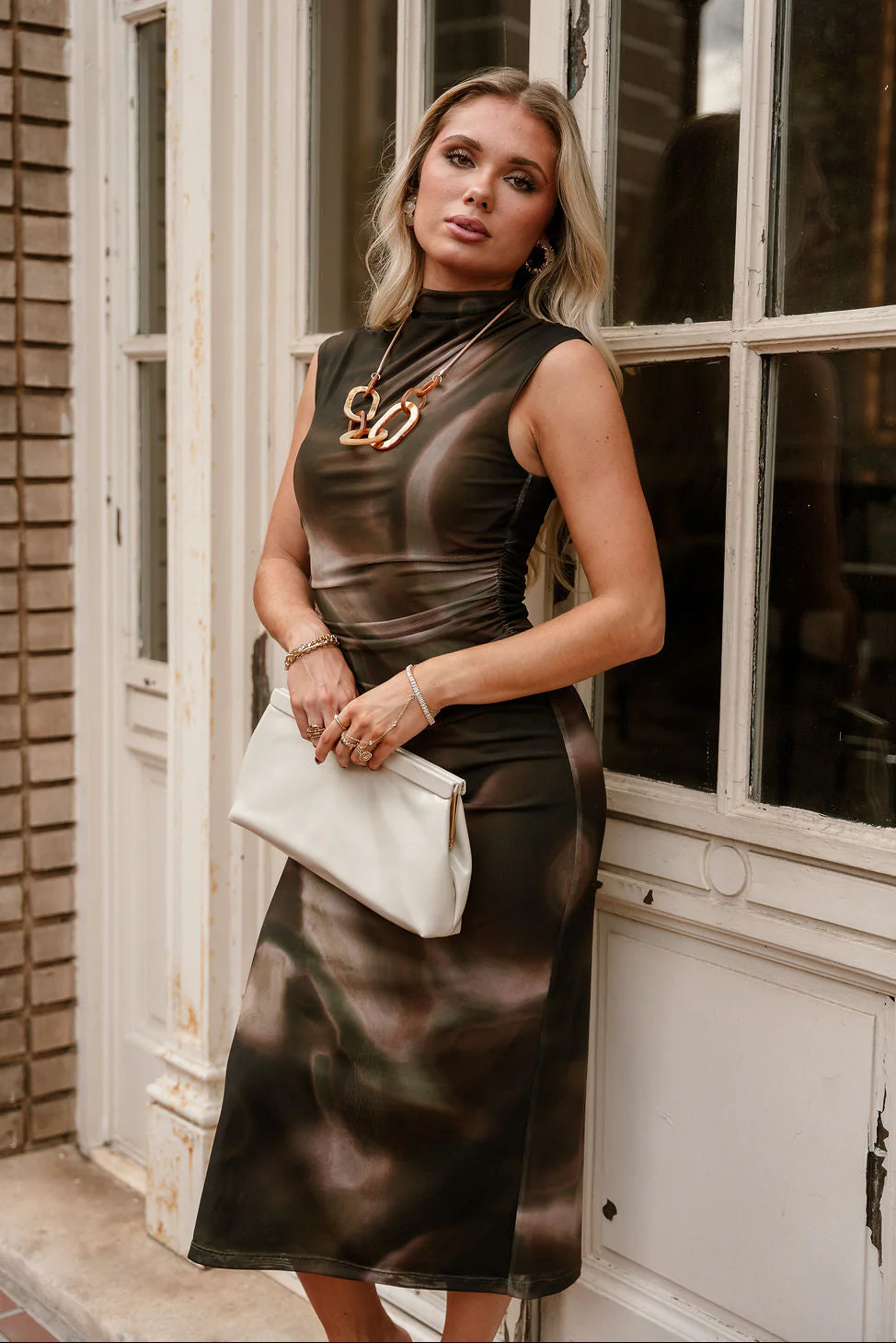 Palmer Olive Multi Mesh Midi Dress - Image 2
