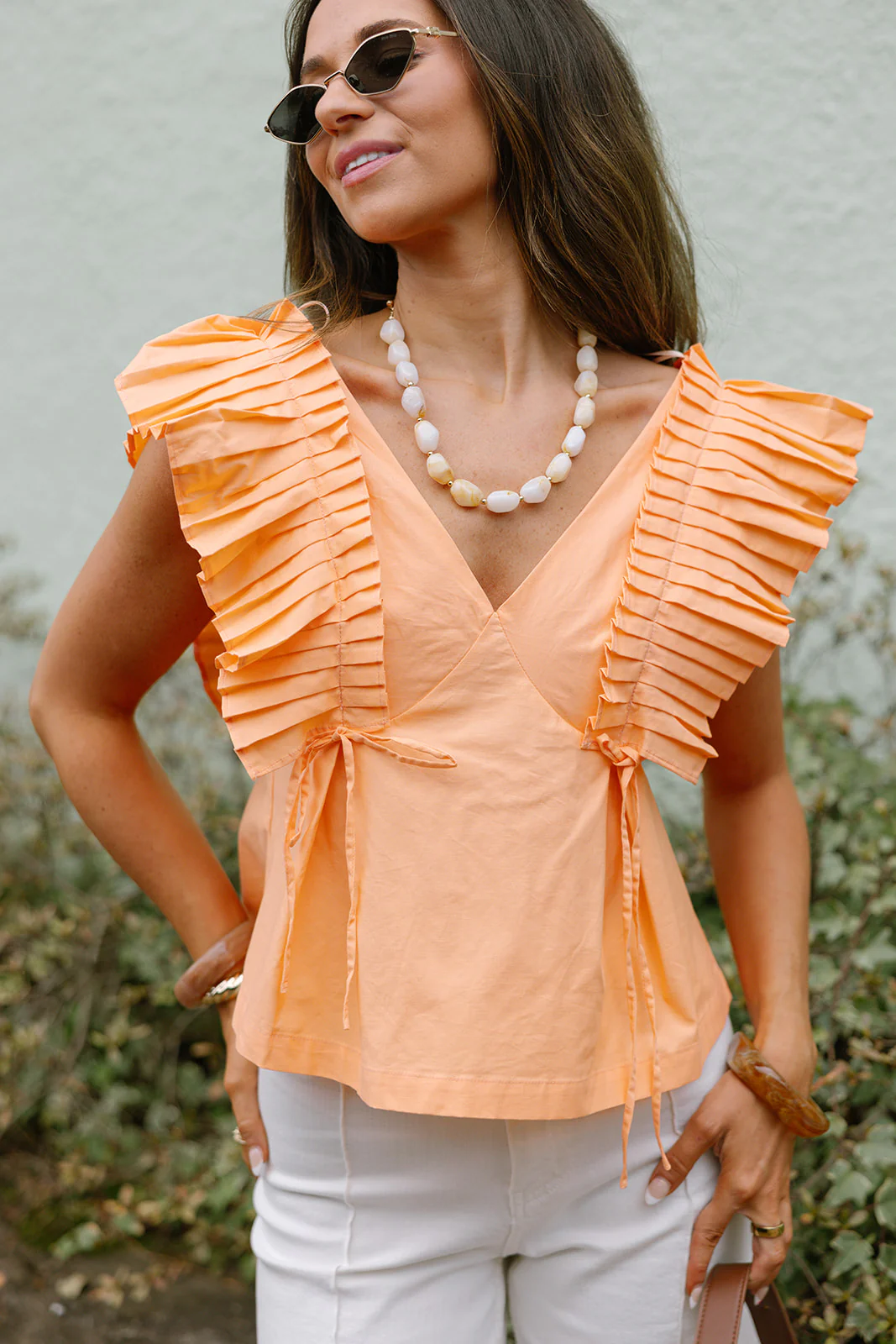 Palmer Orange Coral Pleated Ruffle Top - Image 2