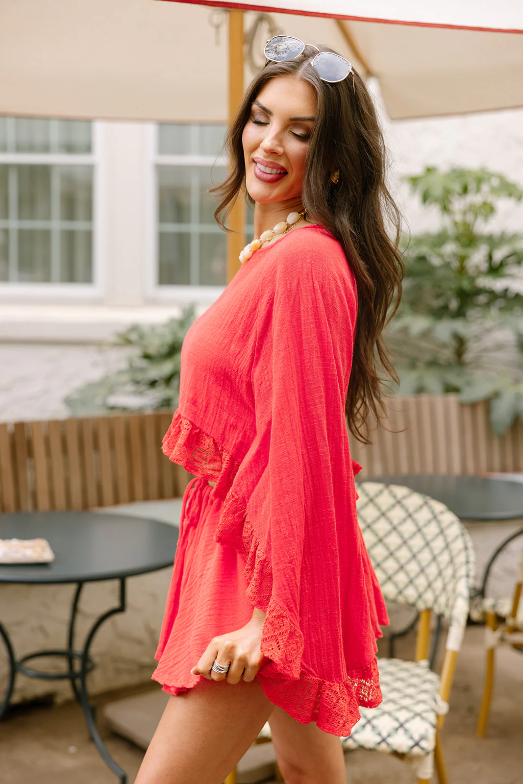 Paloma Red Orange Ruffle Lace Top - Image 7