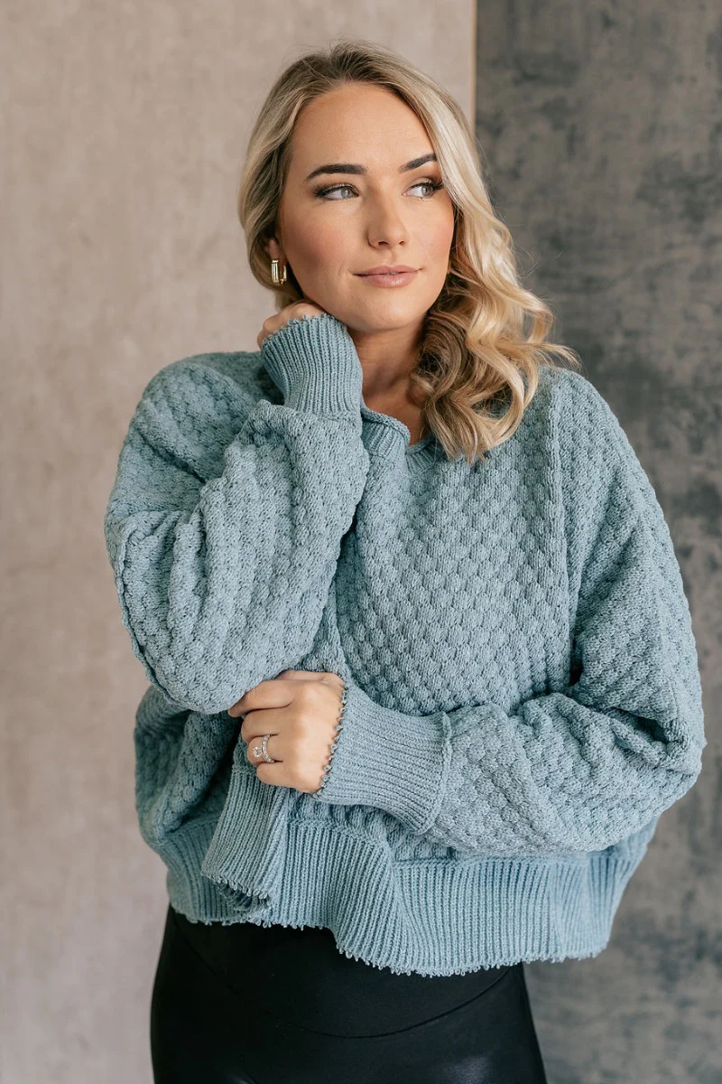 Parker Sea Foam Textured Knit Long Sleeve Sweater
