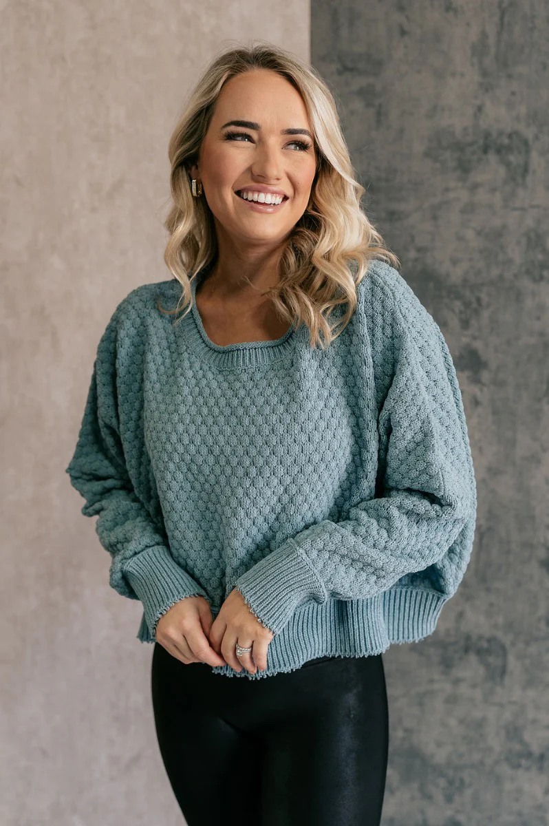 Parker Sea Foam Textured Knit Long Sleeve Sweater - Image 5