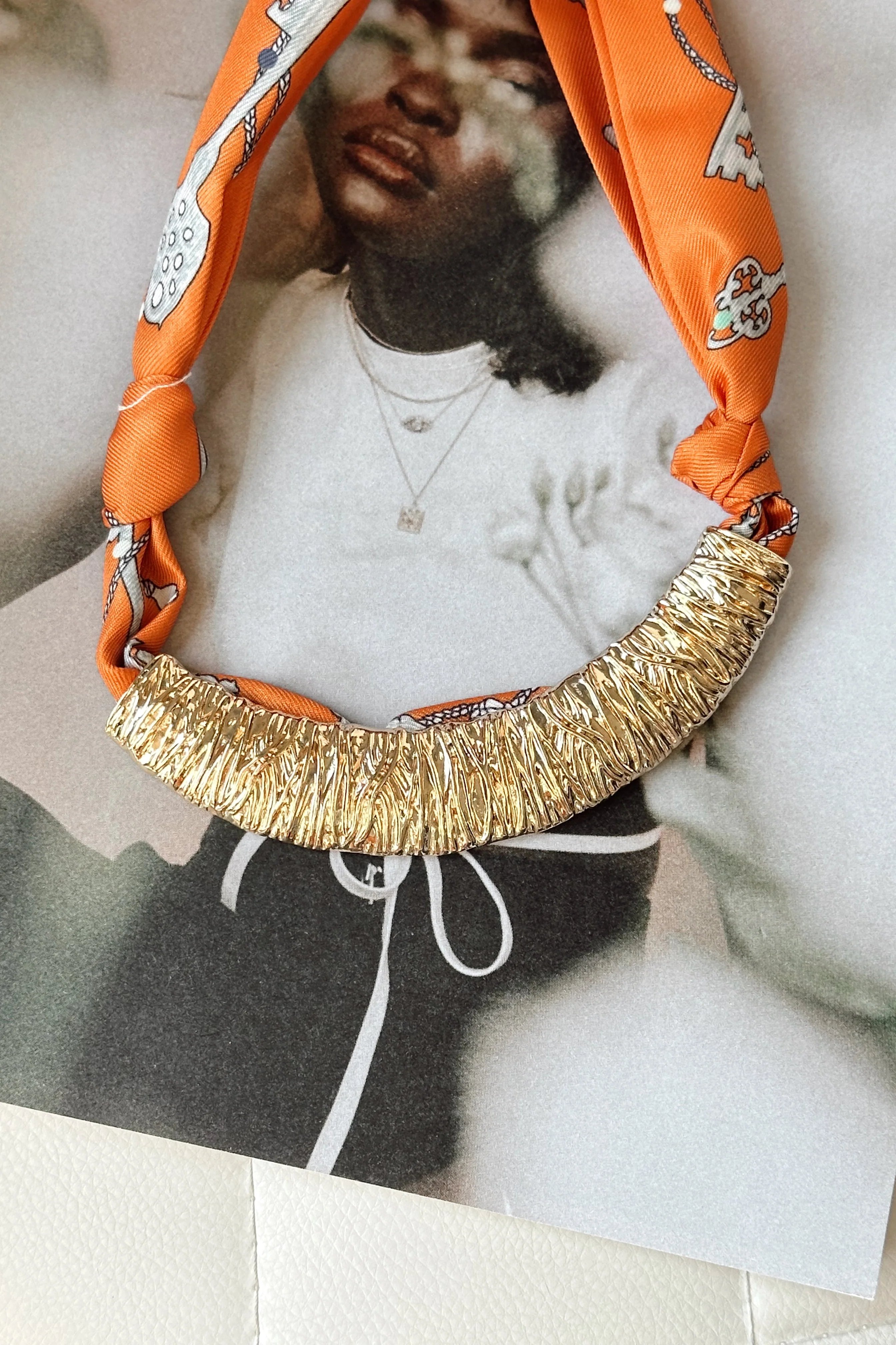 Patricia Orange Multi & Gold Bar Scarf Necklace