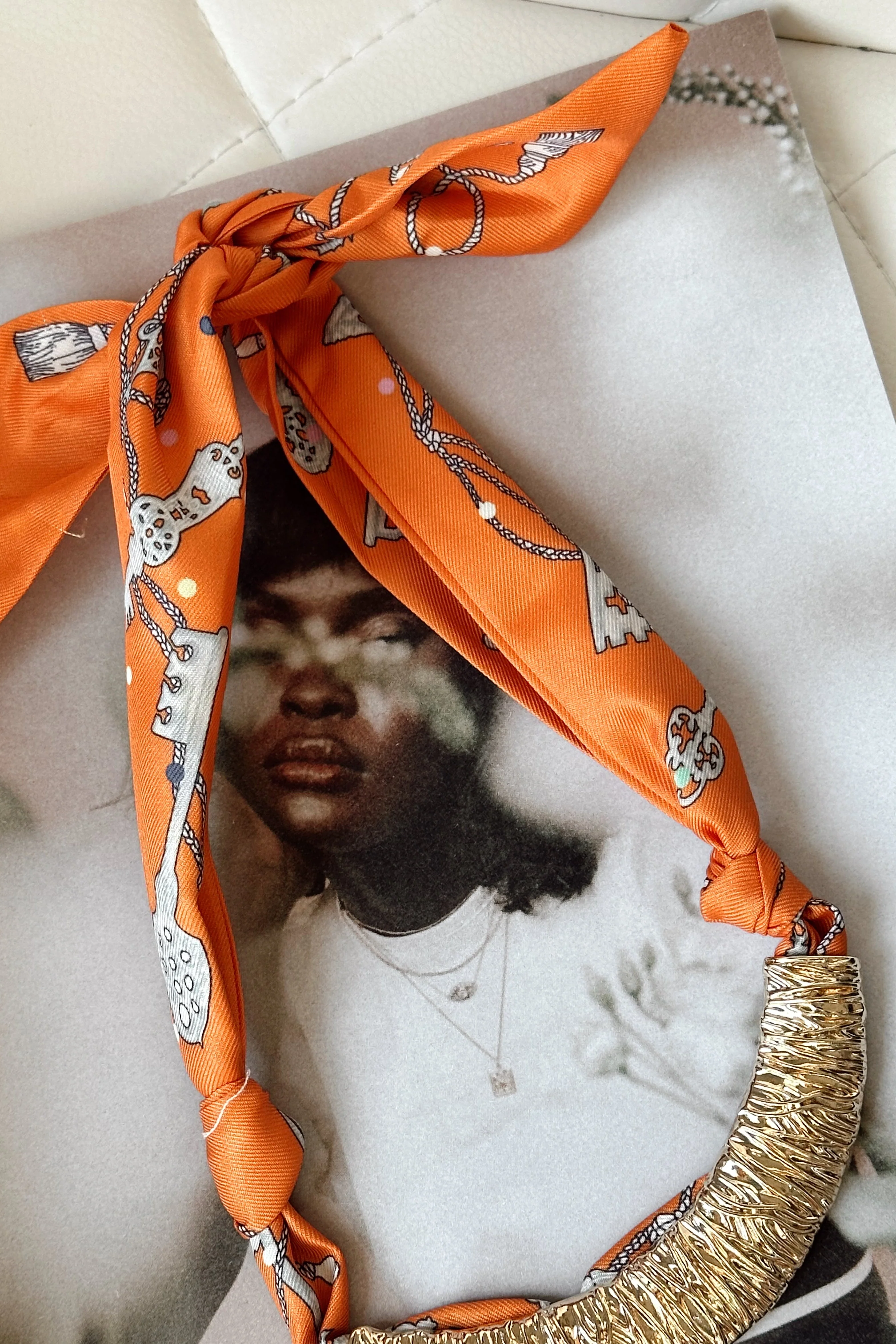 Patricia Orange Multi & Gold Bar Scarf Necklace - Image 2