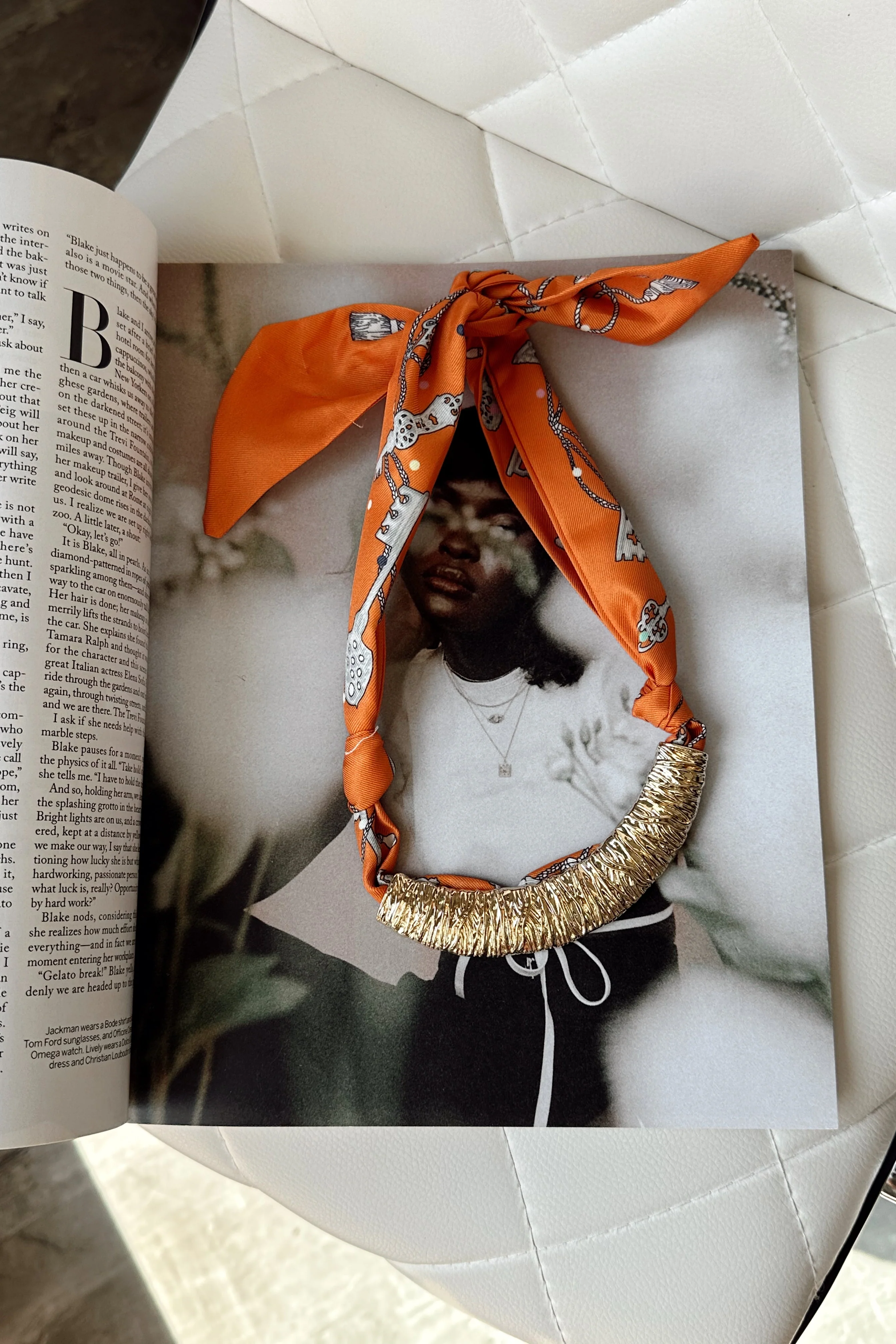 Patricia Orange Multi & Gold Bar Scarf Necklace - Image 4