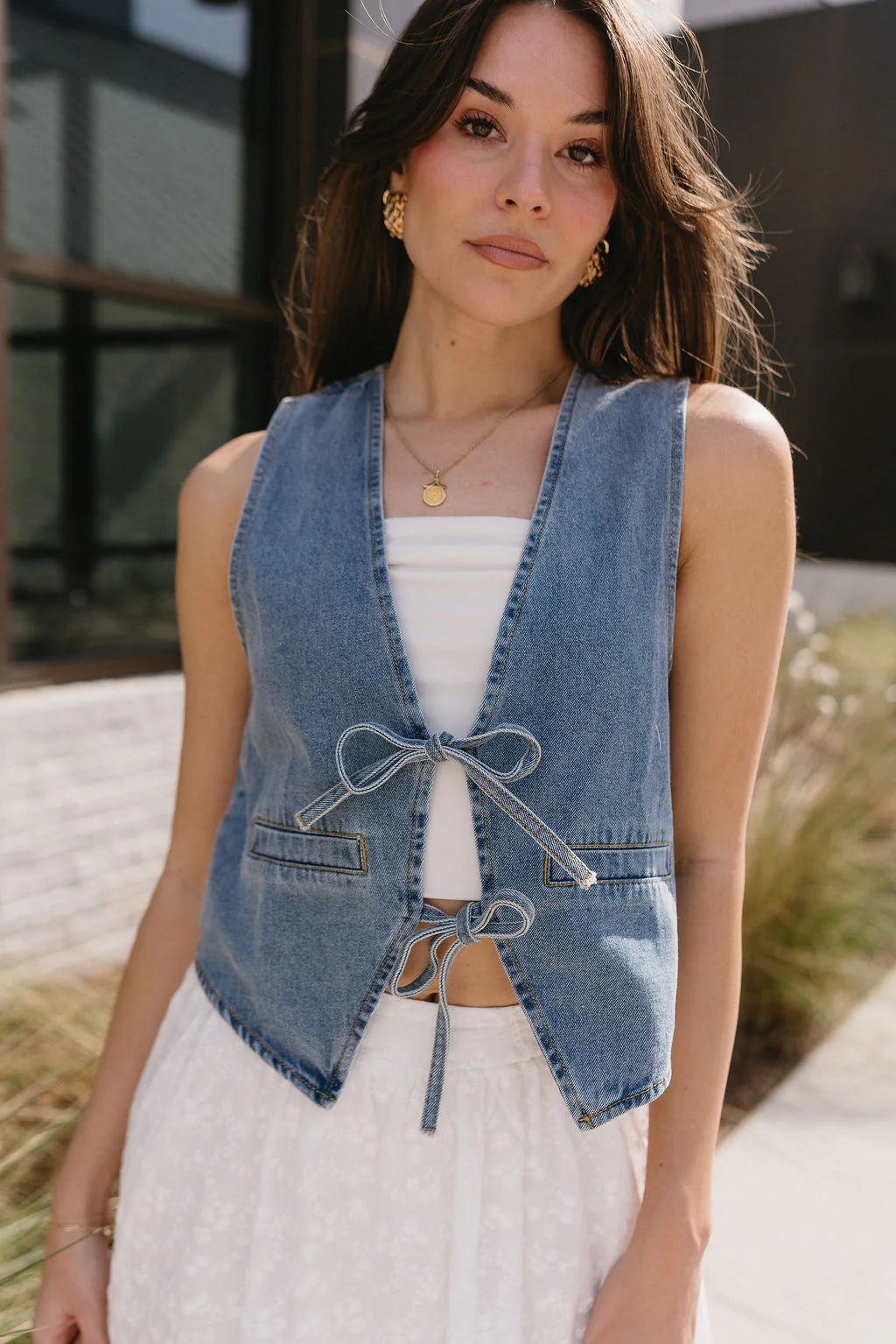 Paula Denim Tie-Front Vest - Image 5