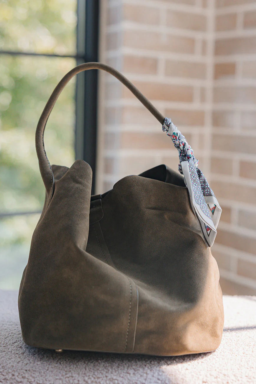 Paula Olive Suede Scarf Purse - Image 2
