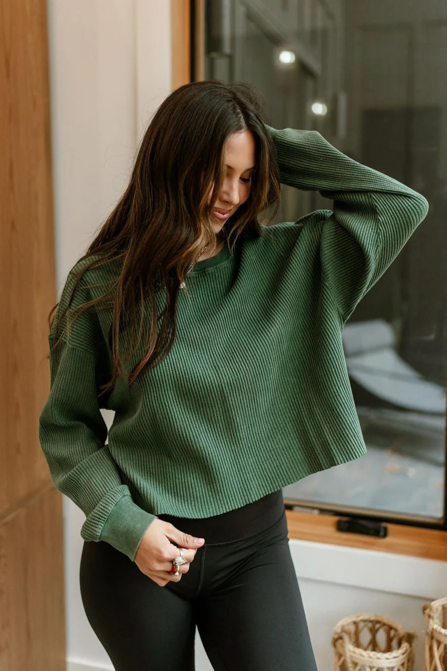 Payton Green Cropped Thermal Top - Image 3