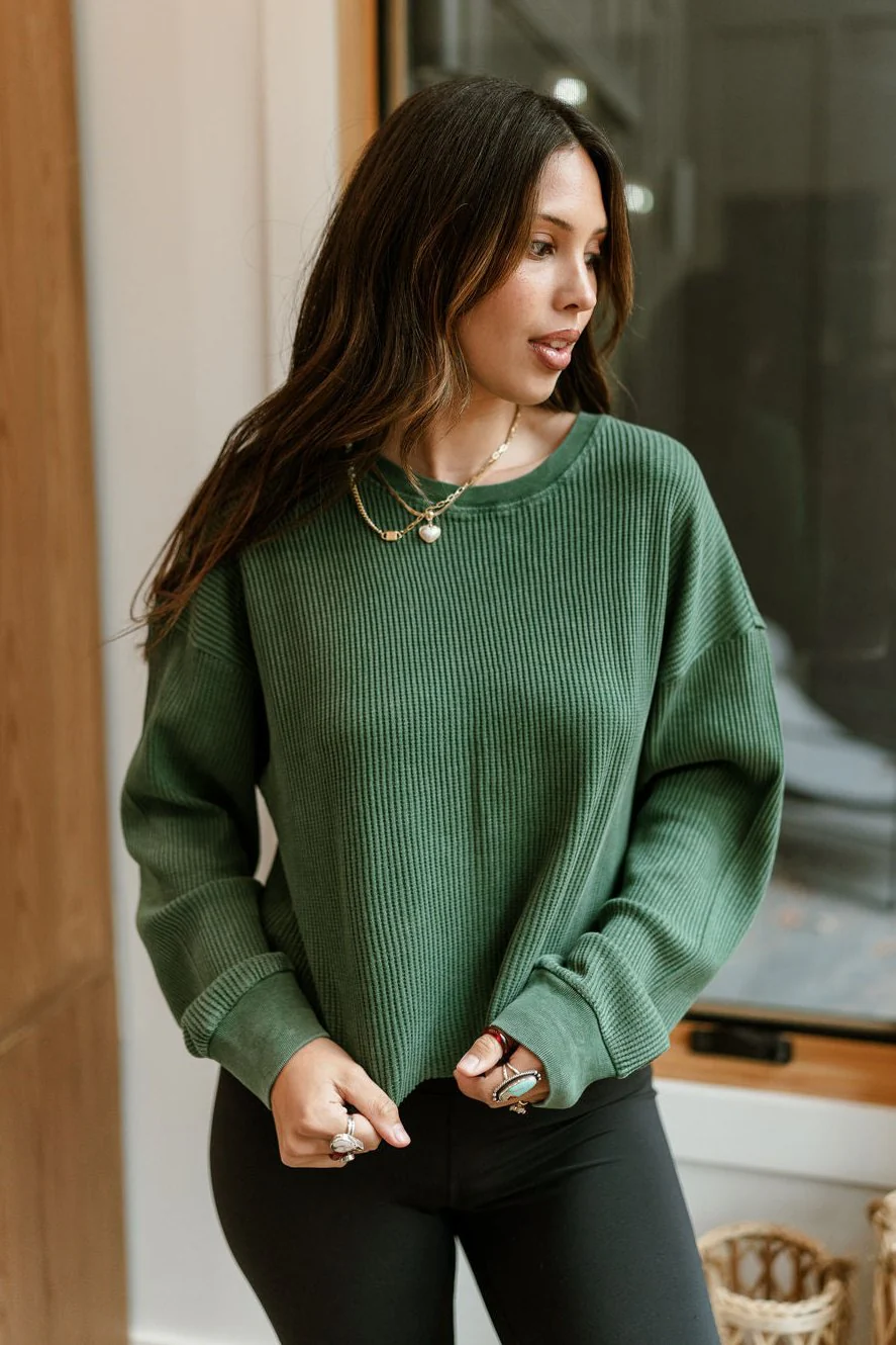 Payton Green Cropped Thermal Top - Image 4