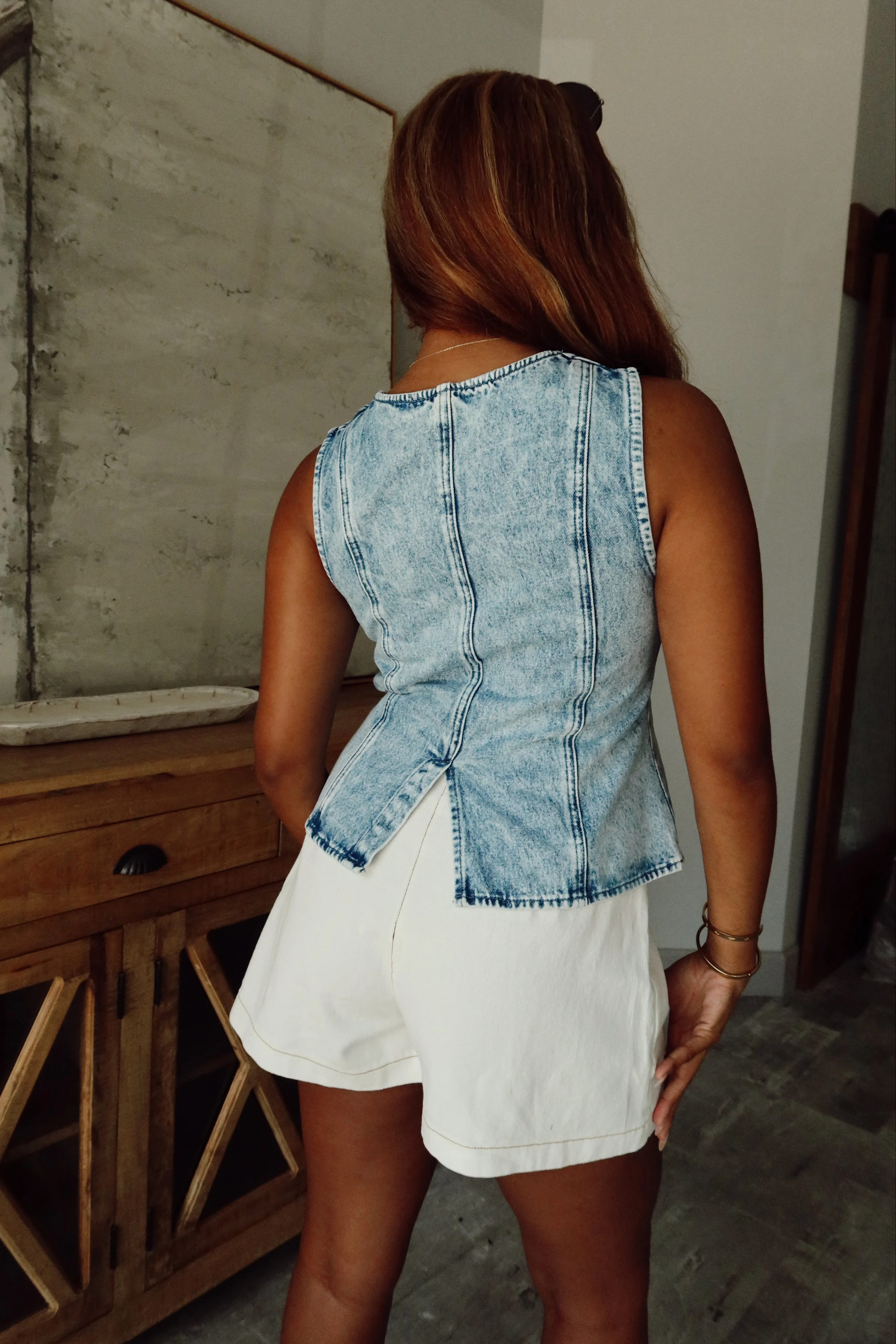 Payton Light Denim Split Hem Vest - Image 7
