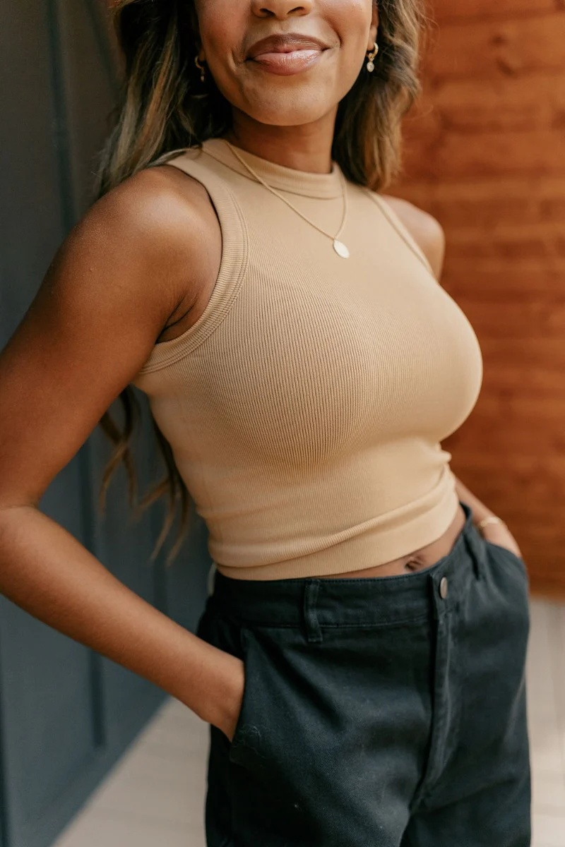 Payton Tan Ribbed Sleeveless Tank - Image 8