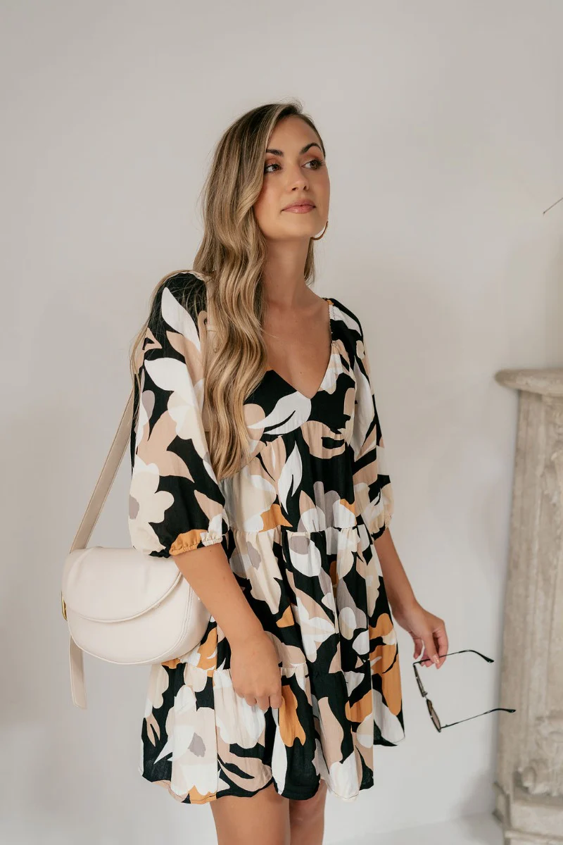 Penelope Black Floral Mini Dress - Image 3