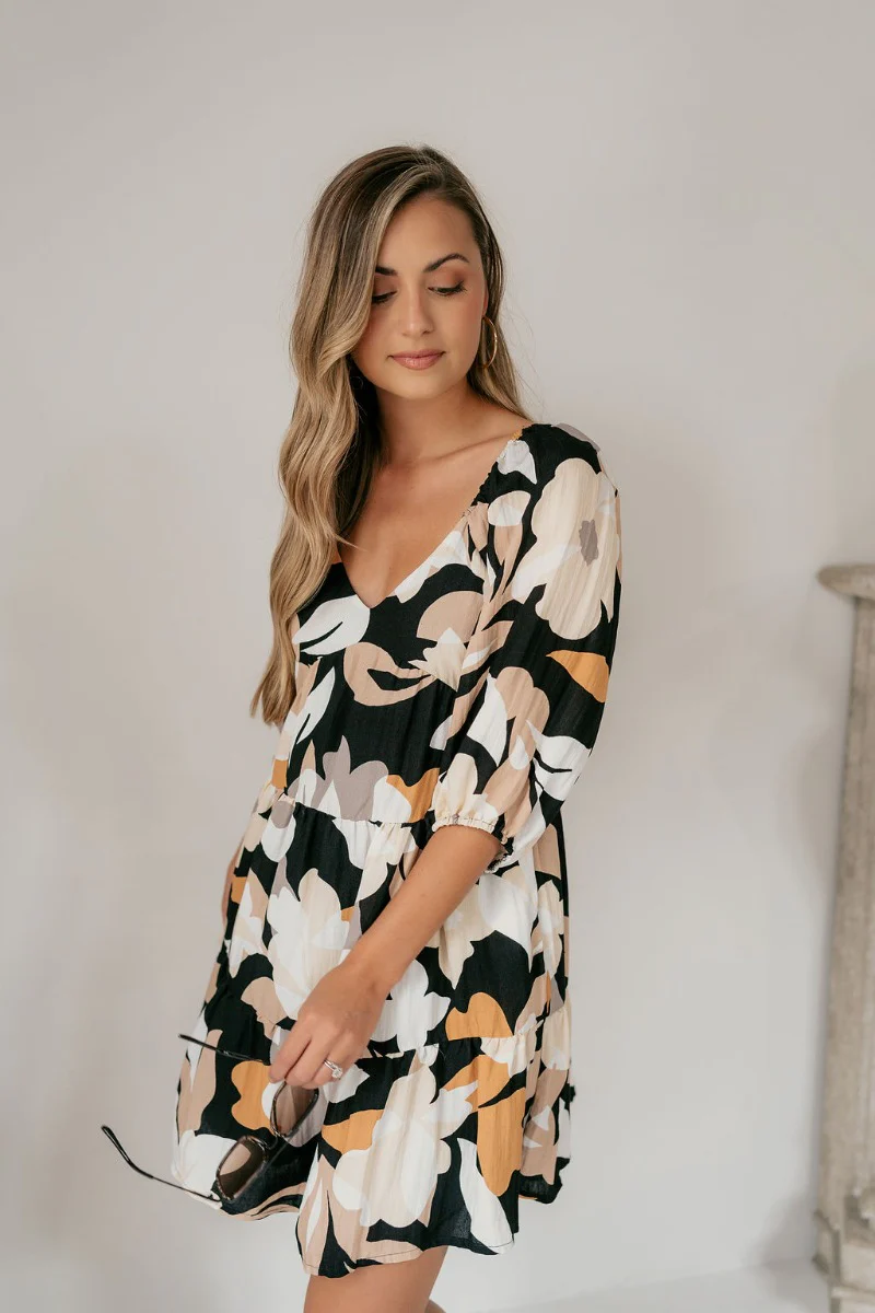 Penelope Black Floral Mini Dress - Image 4