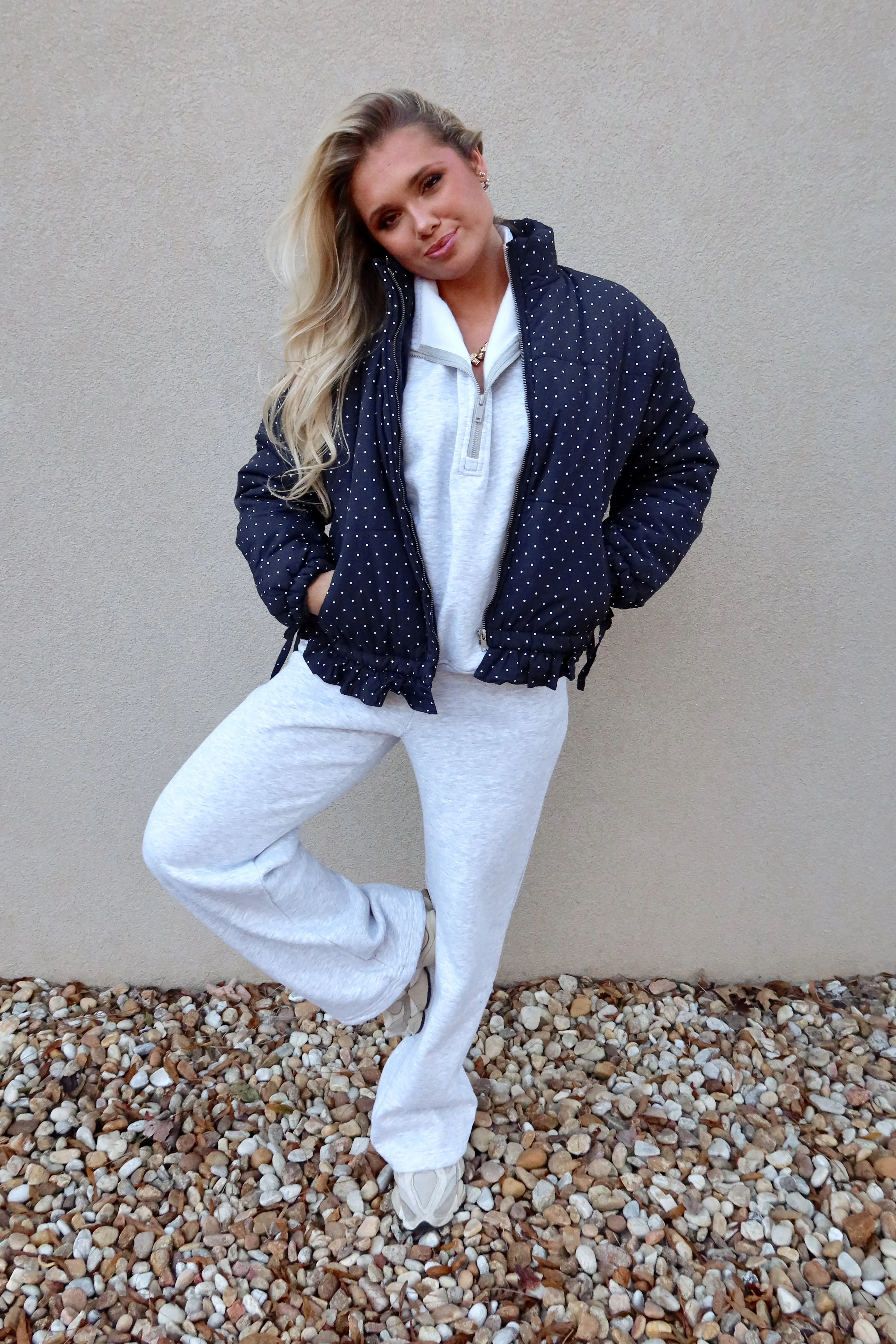 Pennie Navy Polka Dot Puffer Jacket - Image 10