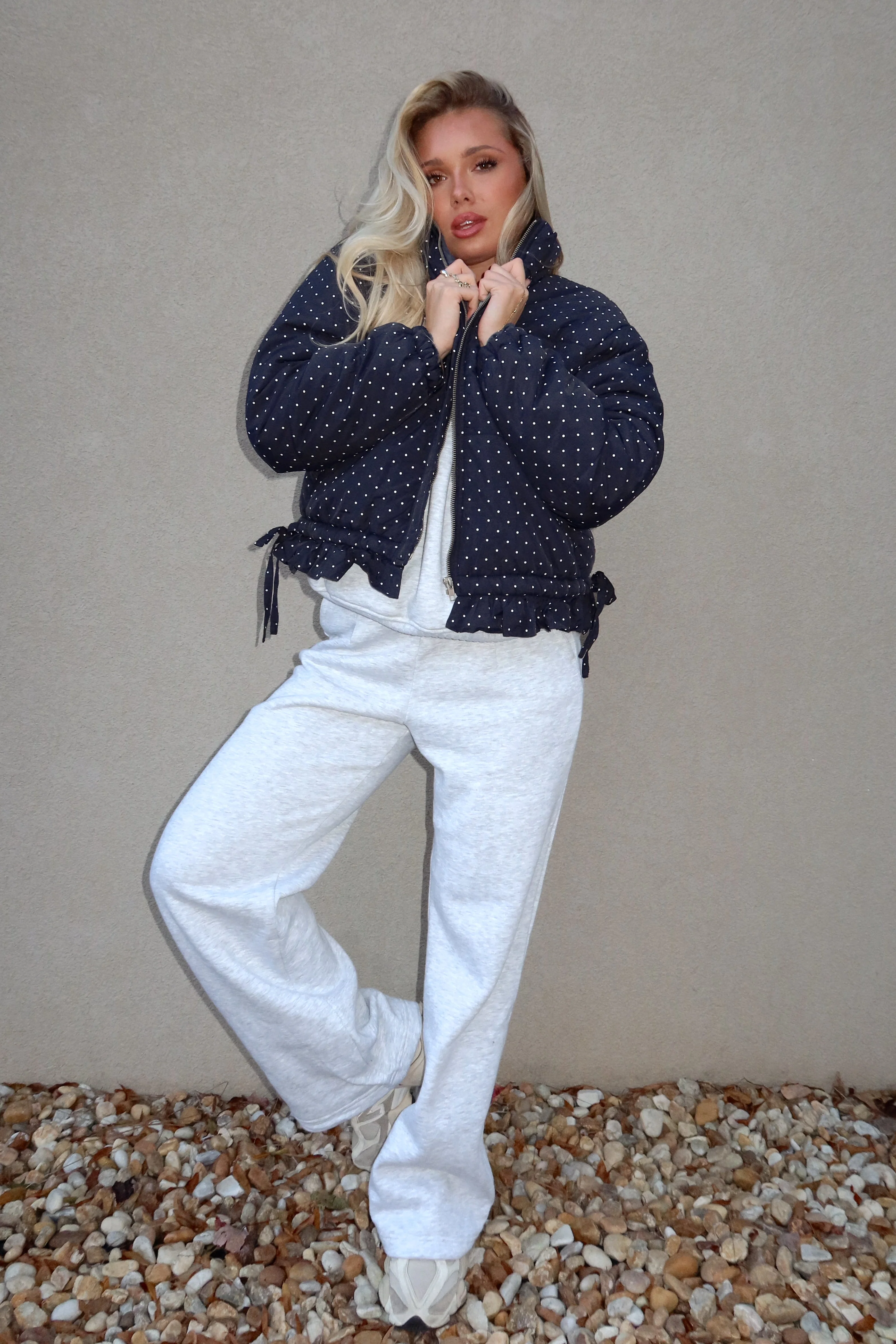 Pennie Navy Polka Dot Puffer Jacket - Image 2